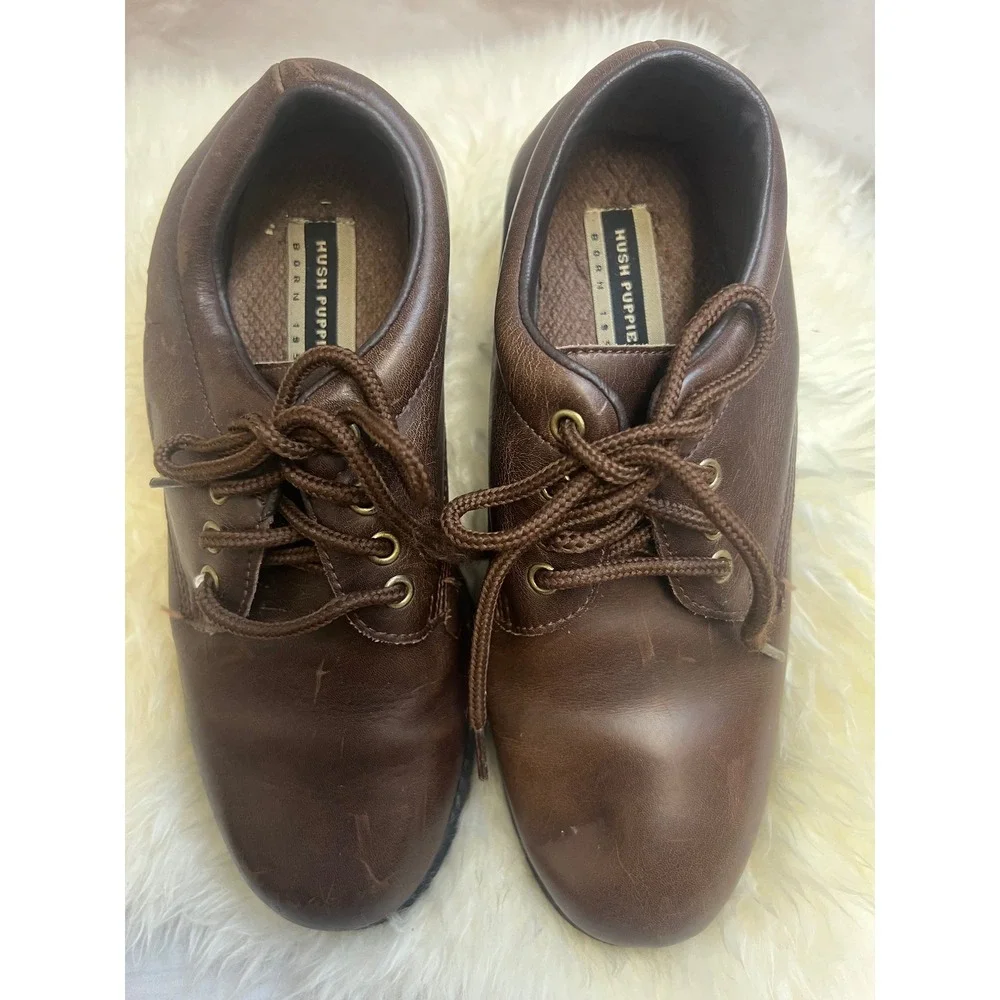 Retro Hush Puppies Brown Leather Oxford Shoes‎ Sz 5.5 Lug Sole H30330 Workwear
